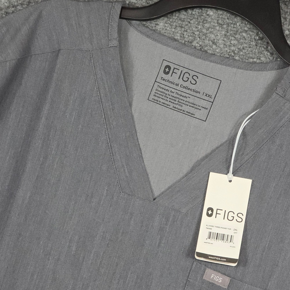 FIGS Mens XXL Scrub Top Gray Chisec Three-Pocket V-Neck TM3000 Heathered